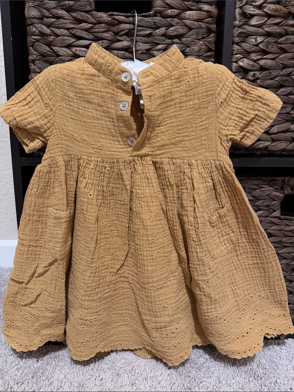 Rylee and Cru Girls' Mustard Cotton Eyelet Dress - 12-18m